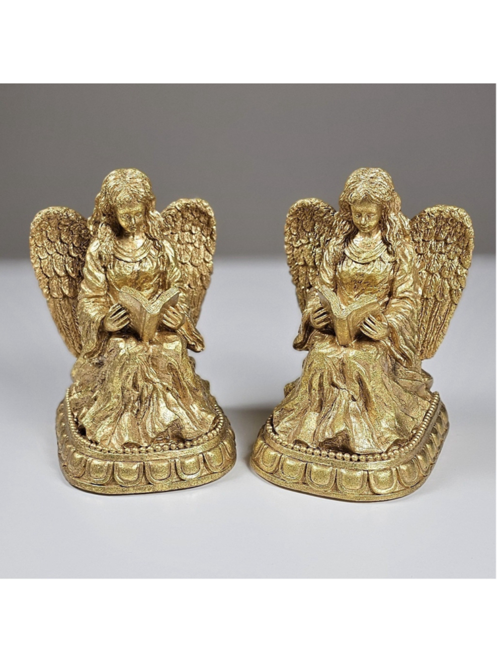 Vintage 1996 CBK Ltd Gold Reading Angels Bookends Pair Heavy Solid Resin Decor